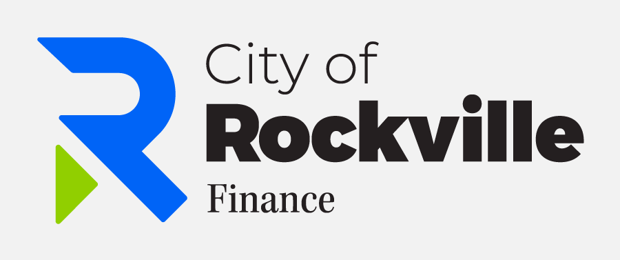 Finance Department Logo City of Rockville Finance logo with a large blue