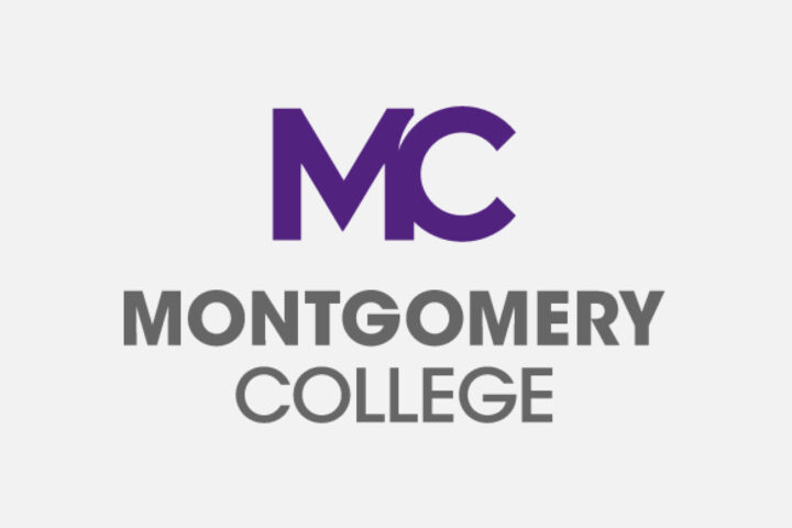 Montgomery College logo with large purple initials 