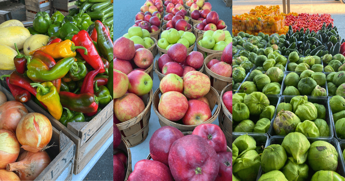 Apples, peppers and brussels sprouts at the Farmers Market